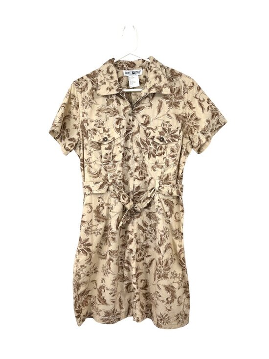 White Stag Dresses & Skirts - Vintage White Stag Cotton Dress 12 Brown Tan Belted Zip Front Used